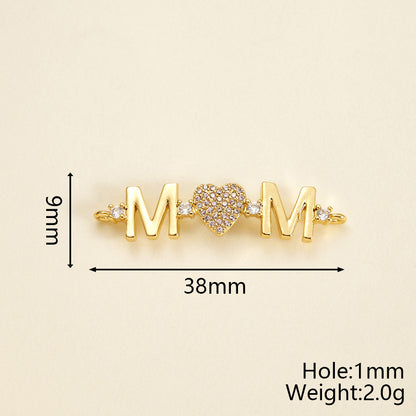 Letter Pendant 18K Gold Plated Copper With Zircon, 0.05-0.08µm Thickness, 1 Pc