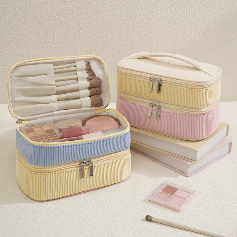 Color Block Corduroy Cosmetic Bag With Stylish Design
