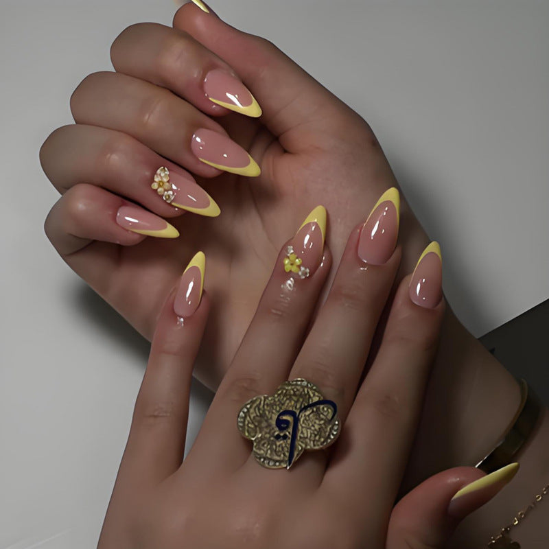 French Style Flowers Pattern Nail Tips For Elegant Manicure