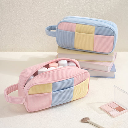 Color Block Corduroy Cosmetic Bag For Women, Stylish And Durable Makeup Pouch