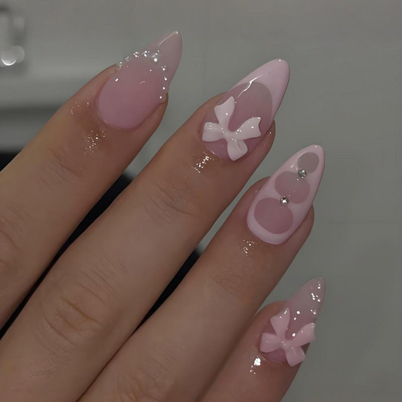 French Style Bow Tie Nail Tips For Elegant Nail Art