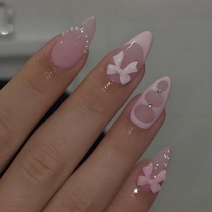 French Style Bow Tie Nail Tips For Elegant Nail Art