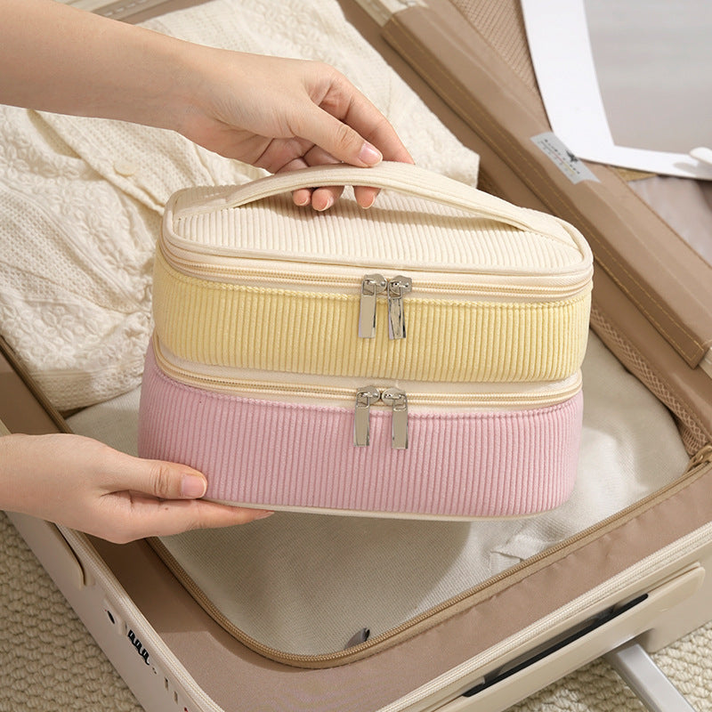 Color Block Corduroy Cosmetic Bag With Stylish Design