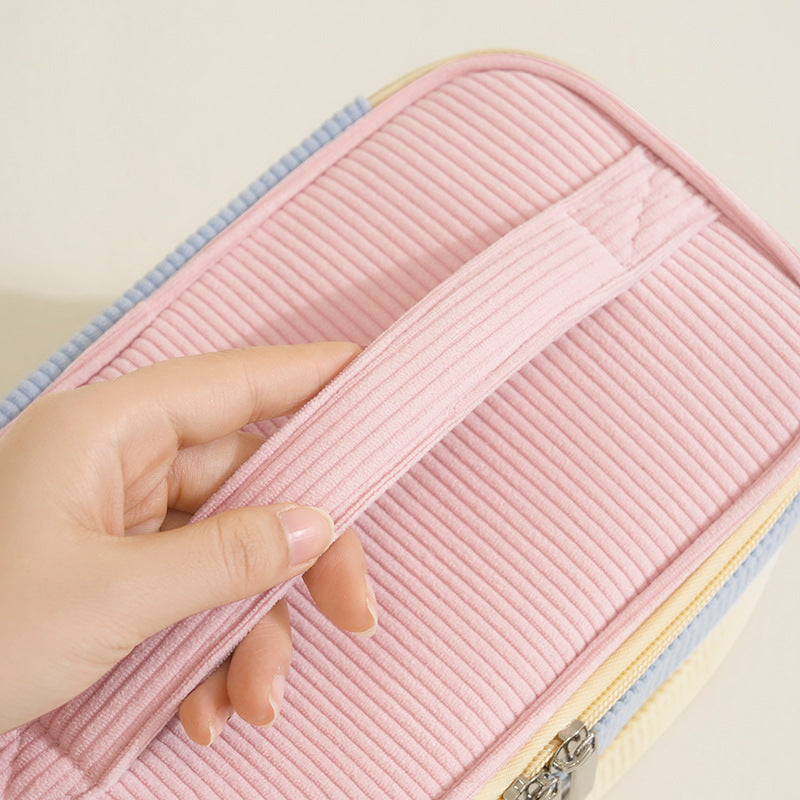 Color Block Corduroy Cosmetic Bag With Stylish Design