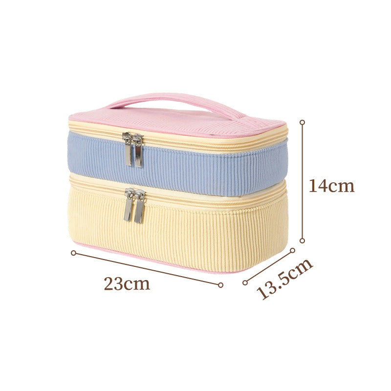 Color Block Corduroy Cosmetic Bag With Stylish Design