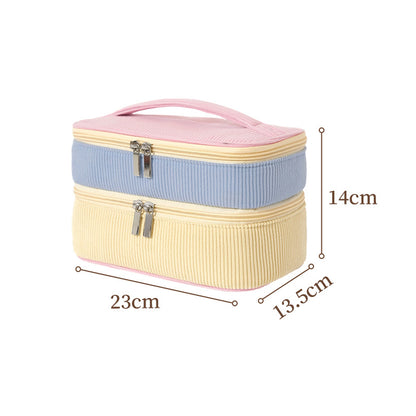 Color Block Corduroy Cosmetic Bag With Stylish Design