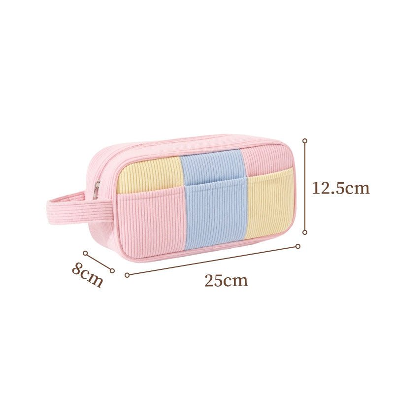 Color Block Corduroy Cosmetic Bag For Women, Stylish And Durable Makeup Pouch