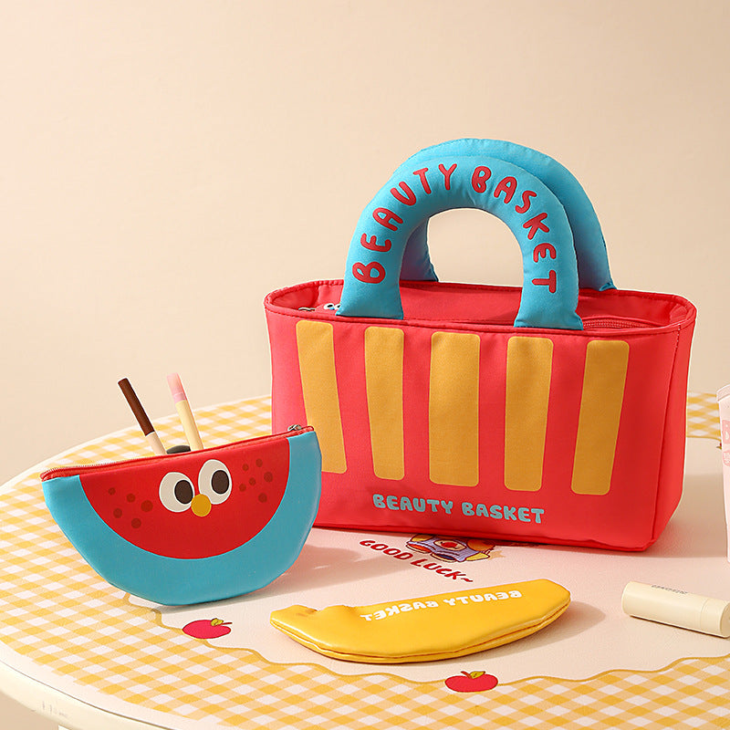 Cartoon Oxford Cloth Cosmetic Bag With Top Handle For Easy Carrying