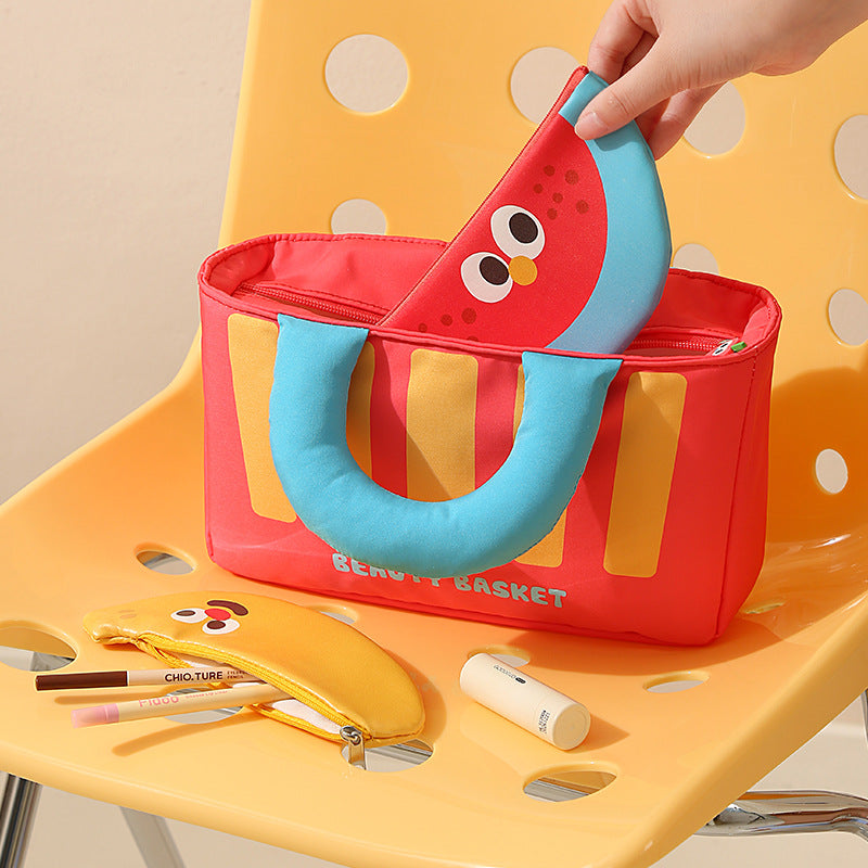 Cartoon Oxford Cloth Cosmetic Bag With Top Handle For Easy Carrying