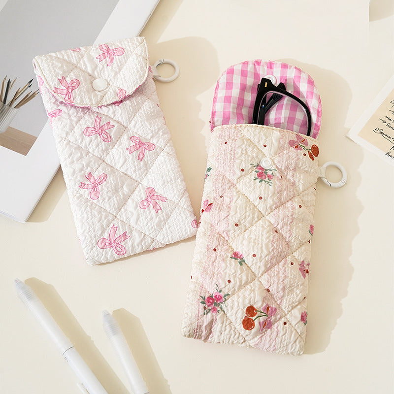 Floral Cloth Eyeglasses Case In Rose Red, Stylish And Durable Eyewear Accessory