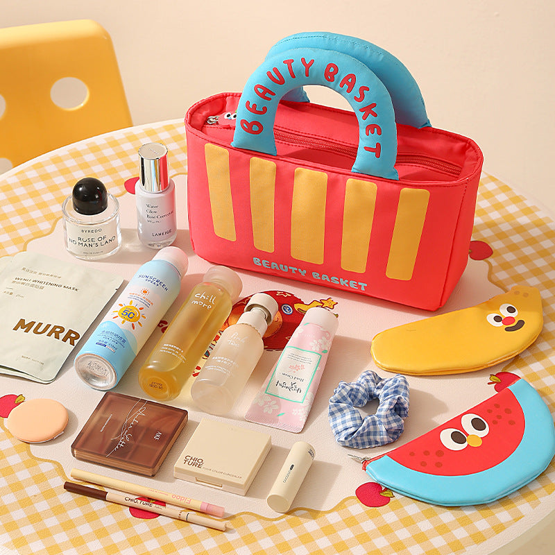 Cartoon Oxford Cloth Cosmetic Bag With Top Handle For Easy Carrying