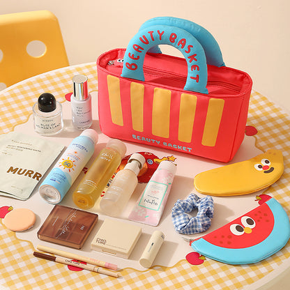Cartoon Oxford Cloth Cosmetic Bag With Top Handle For Easy Carrying