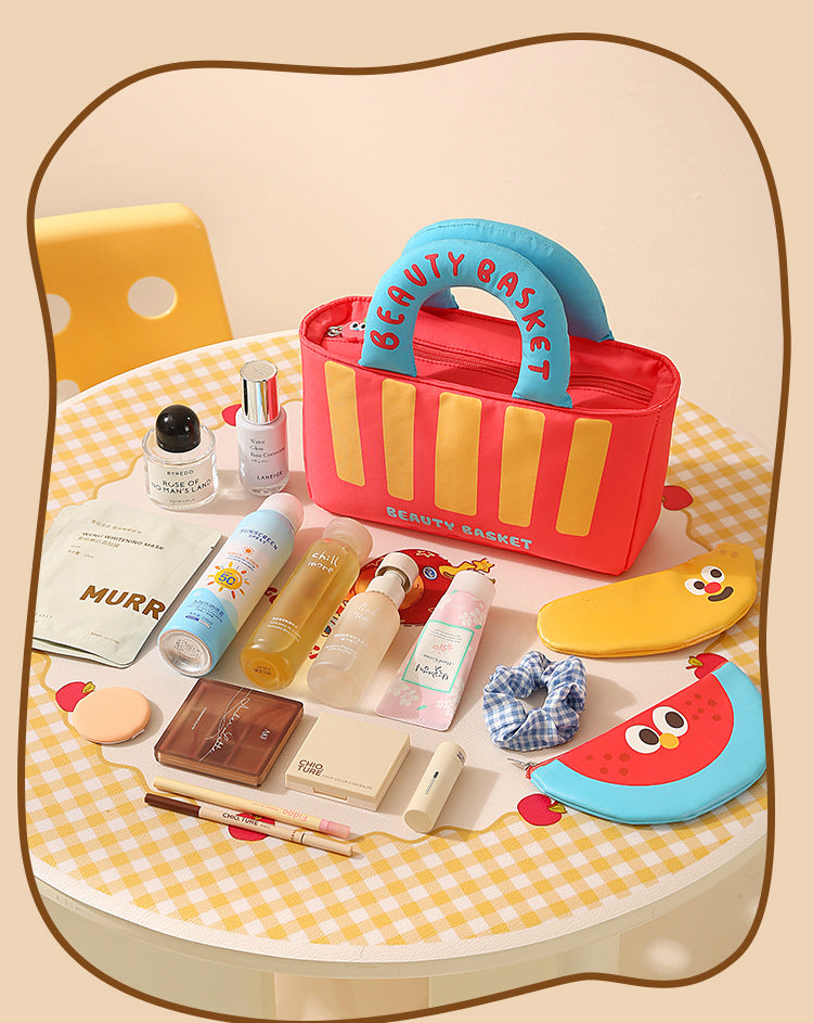 Cartoon Oxford Cloth Cosmetic Bag With Top Handle For Easy Carrying