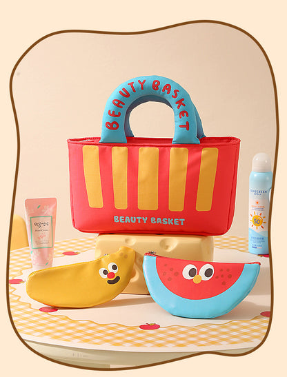 Cartoon Oxford Cloth Cosmetic Bag With Top Handle For Easy Carrying