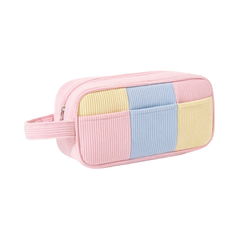 Color Block Corduroy Cosmetic Bag For Women, Stylish And Durable Makeup Pouch