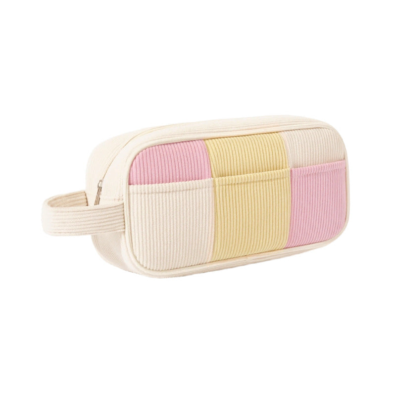 Color Block Corduroy Cosmetic Bag For Women, Stylish And Durable Makeup Pouch