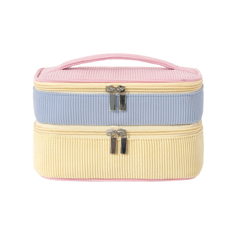 Color Block Corduroy Cosmetic Bag With Stylish Design