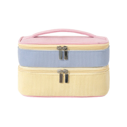 Color Block Corduroy Cosmetic Bag With Stylish Design