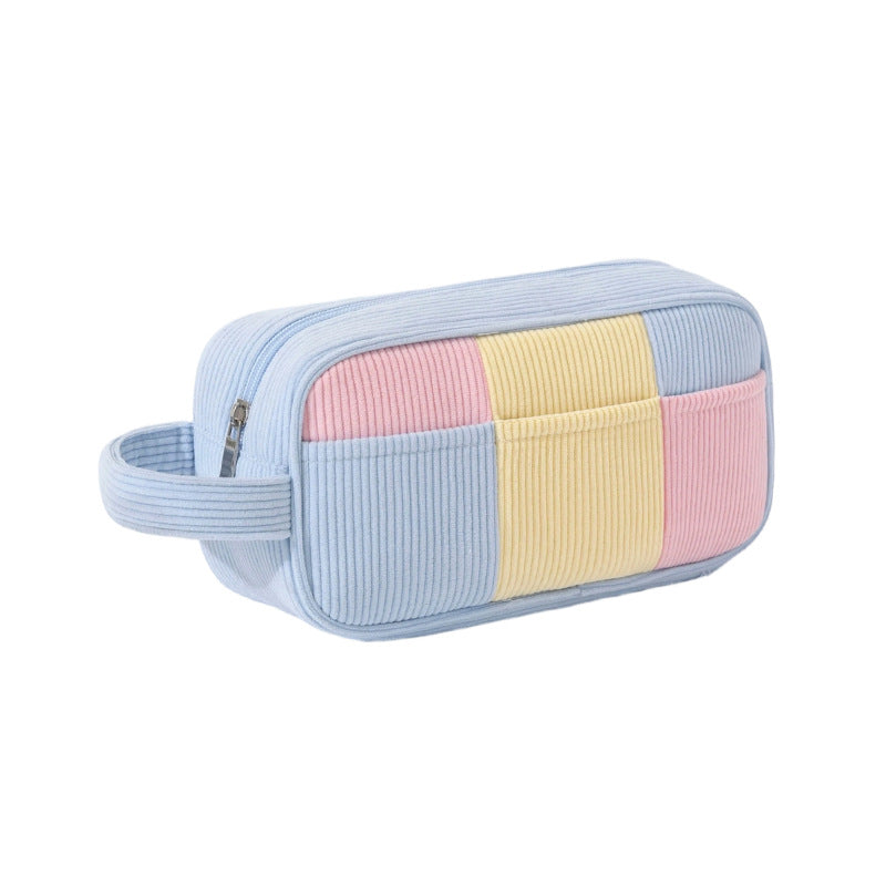 Color Block Corduroy Cosmetic Bag For Women, Stylish And Durable Makeup Pouch