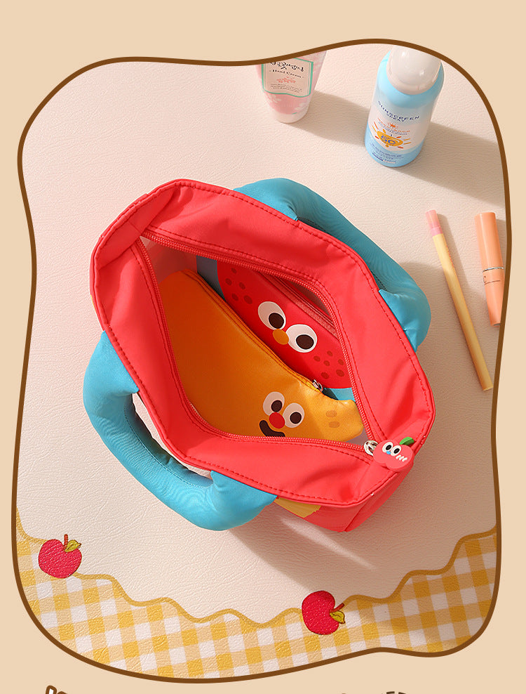 Cartoon Oxford Cloth Cosmetic Bag With Top Handle For Easy Carrying