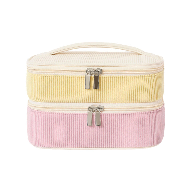 Color Block Corduroy Cosmetic Bag With Stylish Design