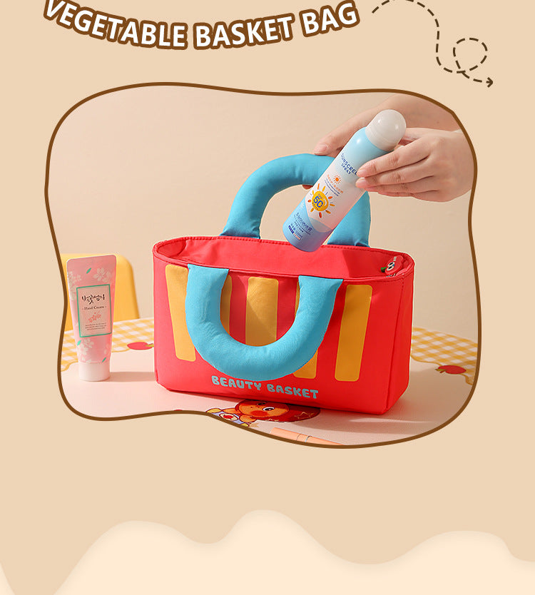 Cartoon Oxford Cloth Cosmetic Bag With Top Handle For Easy Carrying
