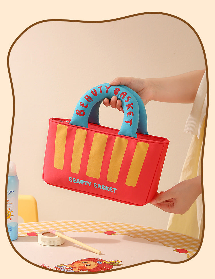 Cartoon Oxford Cloth Cosmetic Bag With Top Handle For Easy Carrying