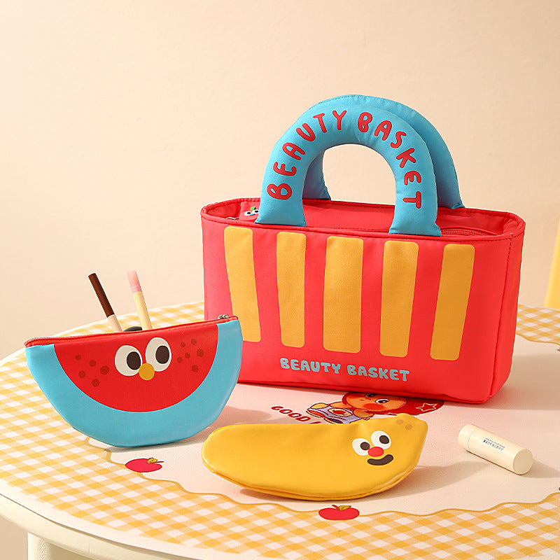 Cartoon Oxford Cloth Cosmetic Bag With Top Handle For Easy Carrying