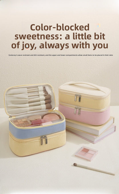 Color Block Corduroy Cosmetic Bag With Stylish Design