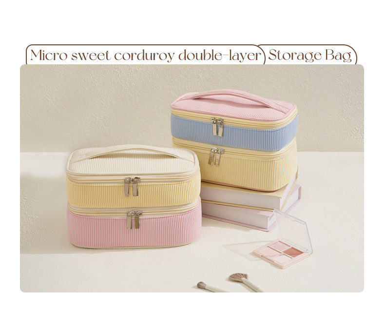 Color Block Corduroy Cosmetic Bag With Stylish Design