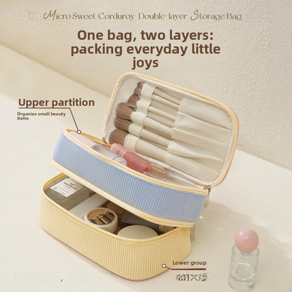 Color Block Corduroy Cosmetic Bag With Stylish Design
