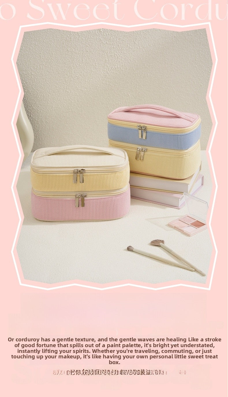 Color Block Corduroy Cosmetic Bag With Stylish Design