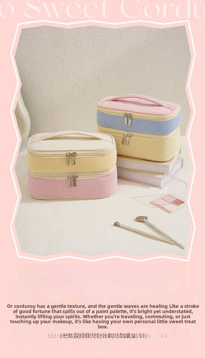 Color Block Corduroy Cosmetic Bag With Stylish Design