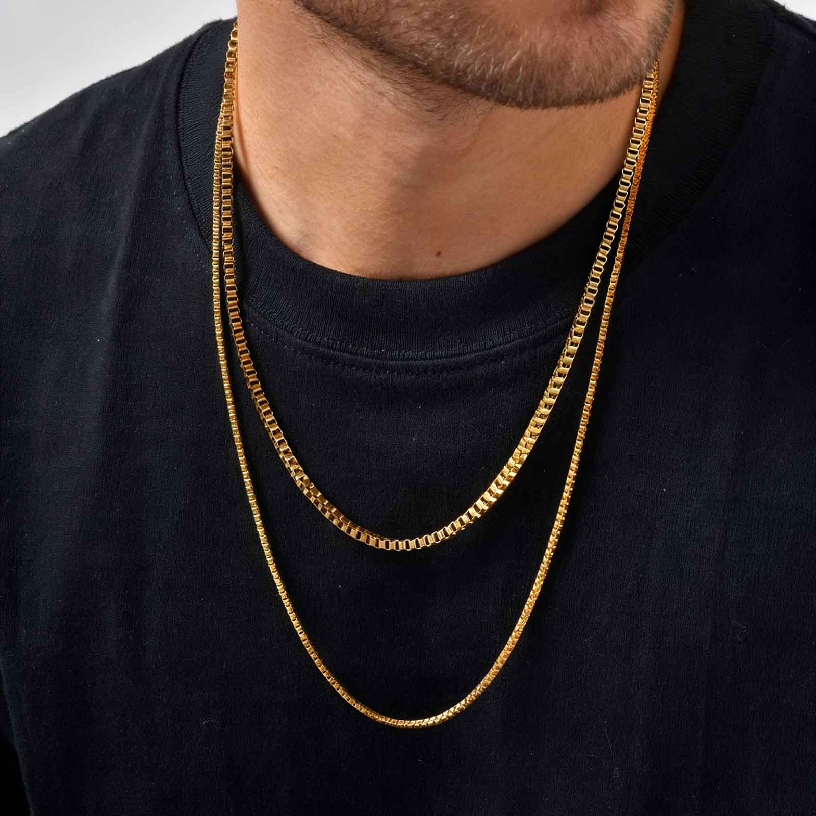 Solid Color Necklace For Unisex Featuring Waterproof Non Tarnish 201 Stainless Steel With 18K Real Gold Plated Box Chain