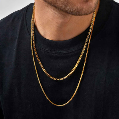 Solid Color Necklace For Unisex Featuring Waterproof Non Tarnish 201 Stainless Steel With 18K Real Gold Plated Box Chain