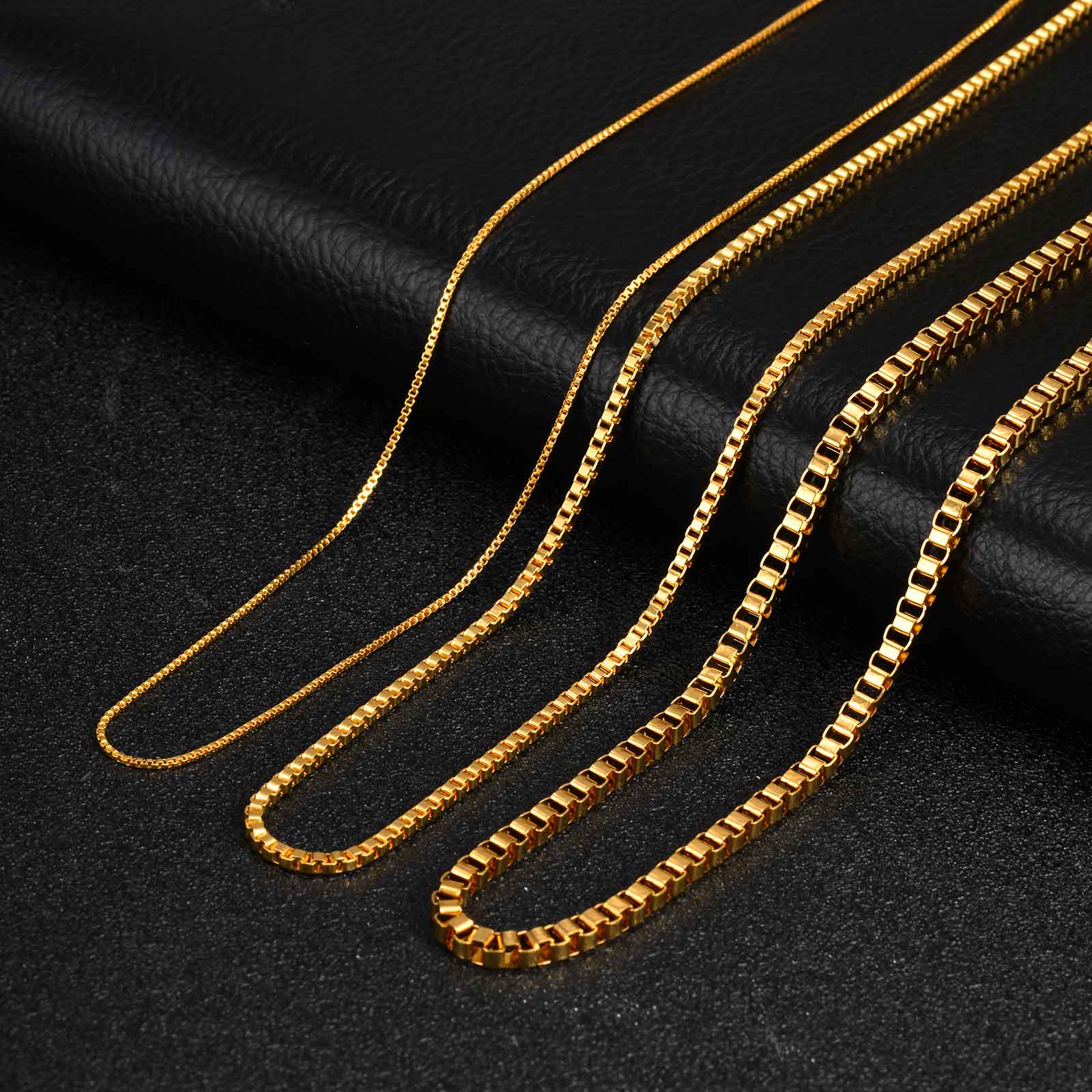 Solid Color Necklace For Unisex Featuring Waterproof Non Tarnish 201 Stainless Steel With 18K Real Gold Plated Box Chain