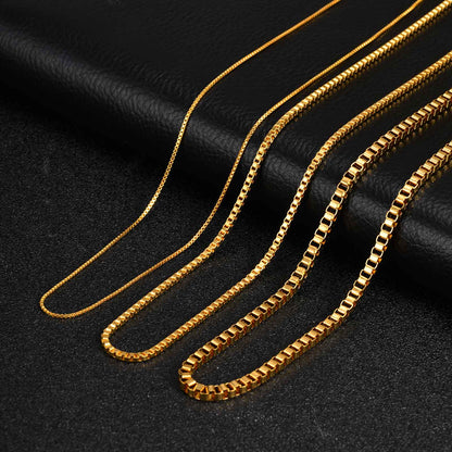 Solid Color Necklace For Unisex Featuring Waterproof Non Tarnish 201 Stainless Steel With 18K Real Gold Plated Box Chain