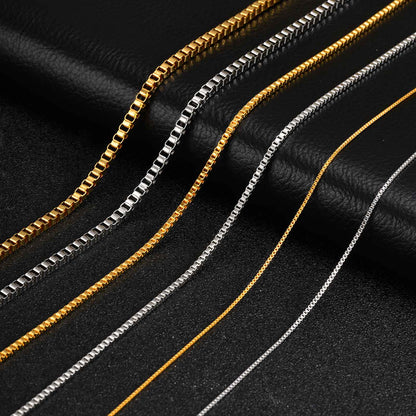 Solid Color Necklace For Unisex Featuring Waterproof Non Tarnish 201 Stainless Steel With 18K Real Gold Plated Box Chain