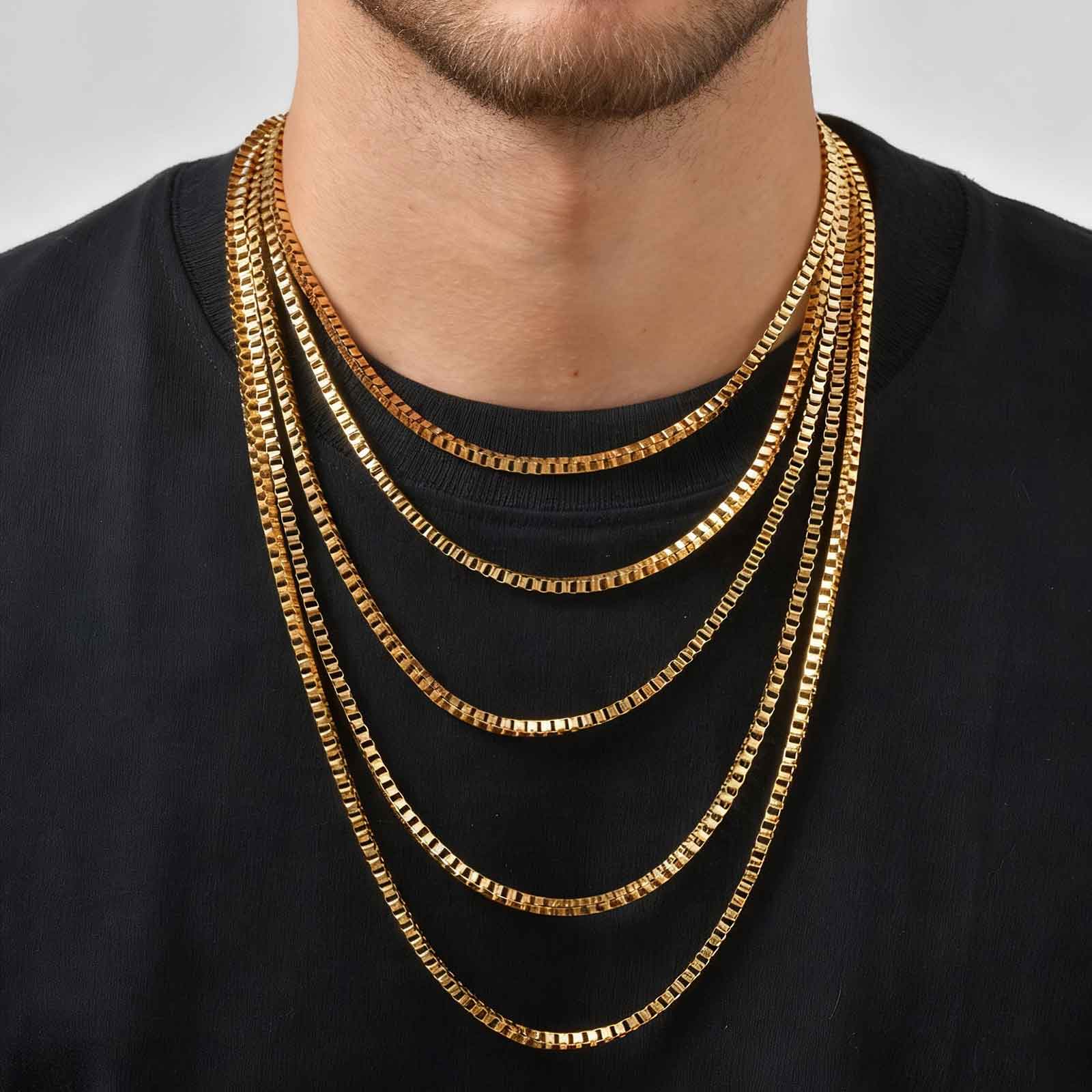 Solid Color Necklace For Unisex Featuring Waterproof Non Tarnish 201 Stainless Steel With 18K Real Gold Plated Box Chain