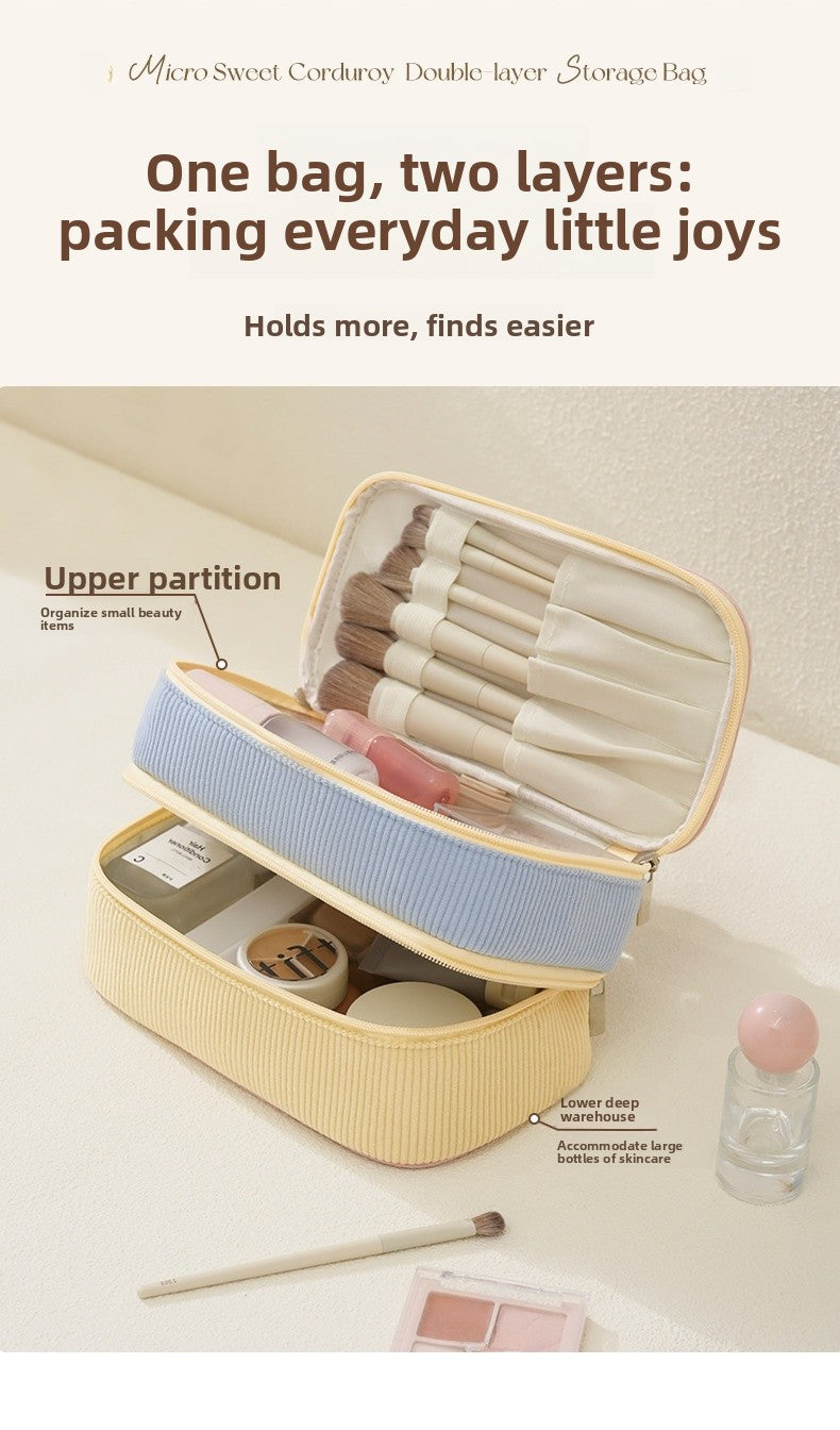 Color Block Corduroy Cosmetic Bag With Stylish Design