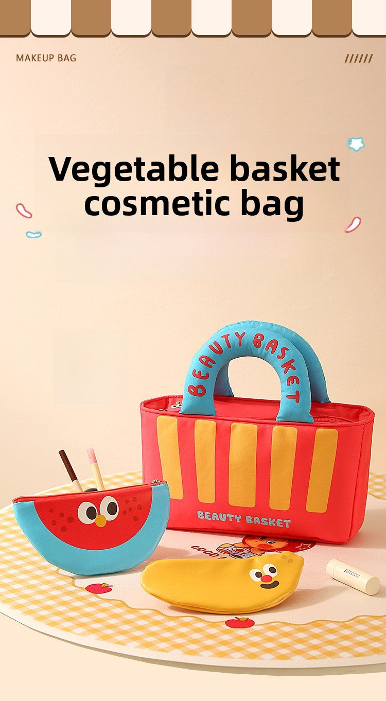 Cartoon Oxford Cloth Cosmetic Bag With Top Handle For Easy Carrying