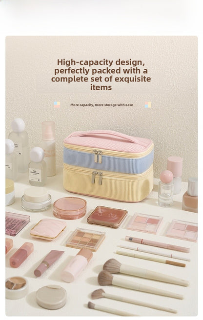 Color Block Corduroy Cosmetic Bag With Stylish Design