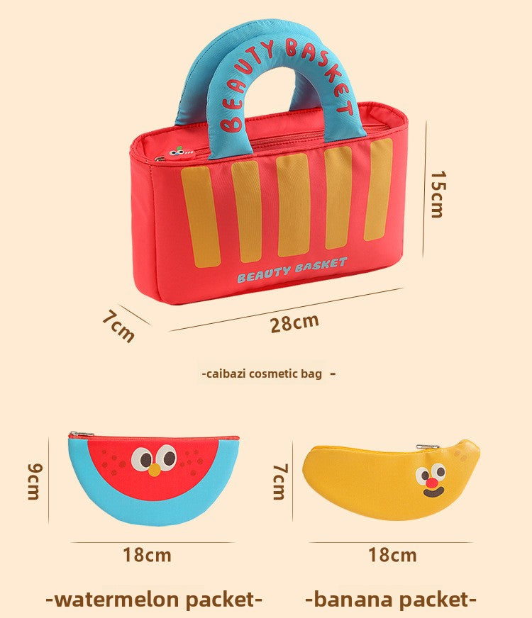 Cartoon Oxford Cloth Cosmetic Bag With Top Handle For Easy Carrying