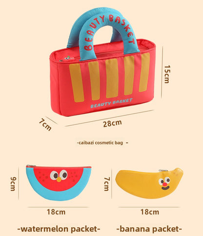 Cartoon Oxford Cloth Cosmetic Bag With Top Handle For Easy Carrying