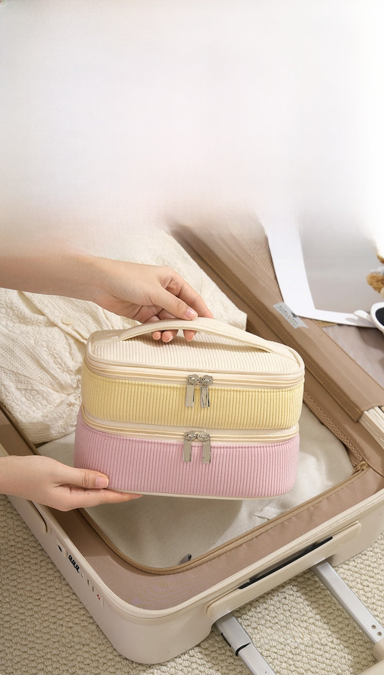Color Block Corduroy Cosmetic Bag With Stylish Design