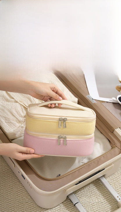 Color Block Corduroy Cosmetic Bag With Stylish Design