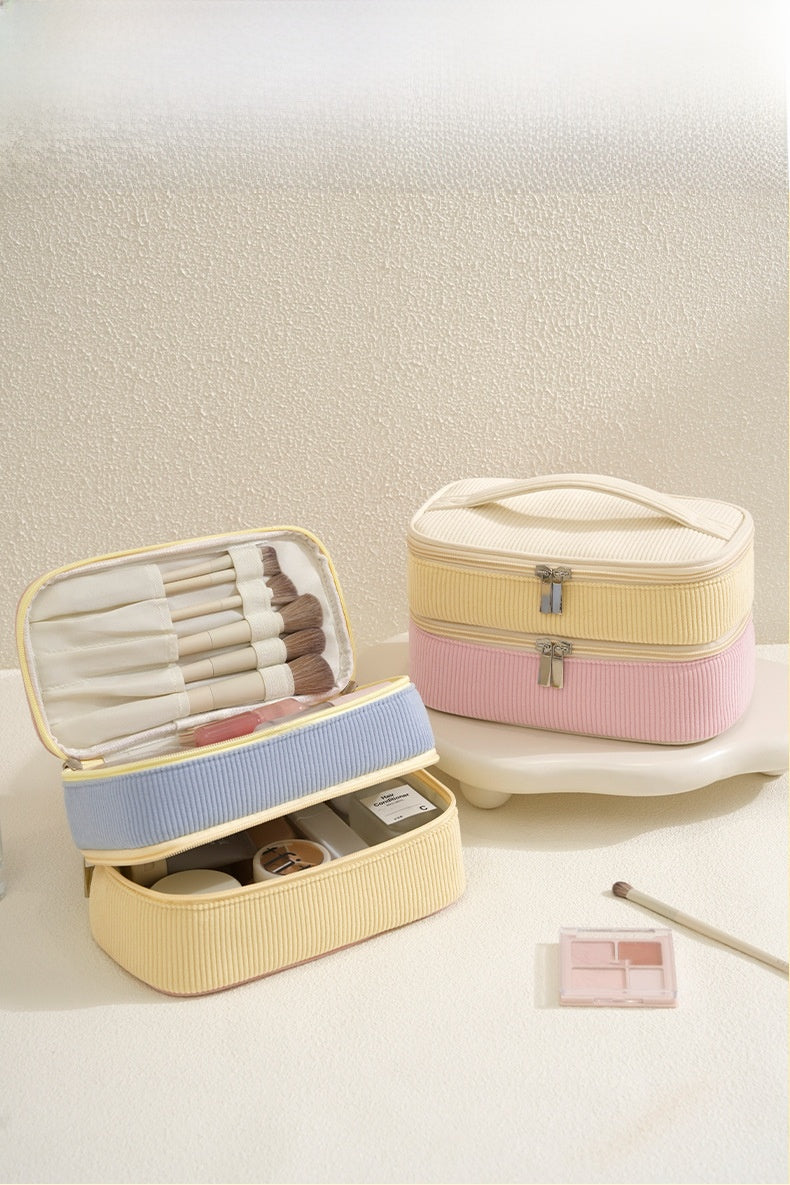 Color Block Corduroy Cosmetic Bag With Stylish Design