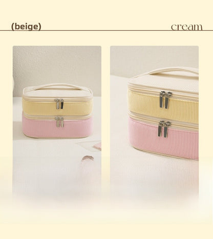 Color Block Corduroy Cosmetic Bag With Stylish Design