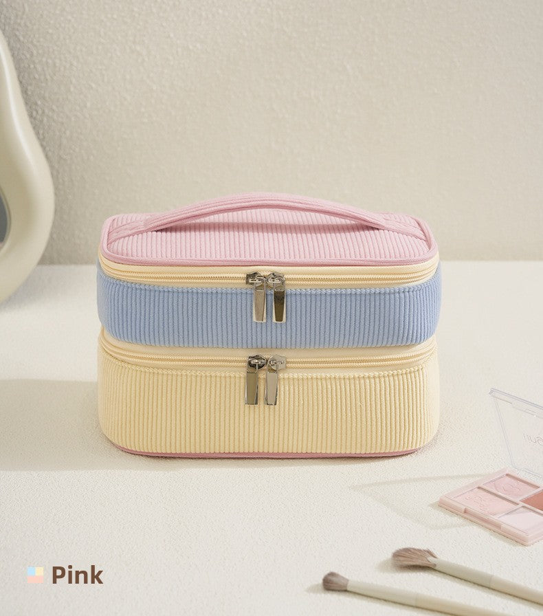 Color Block Corduroy Cosmetic Bag With Stylish Design