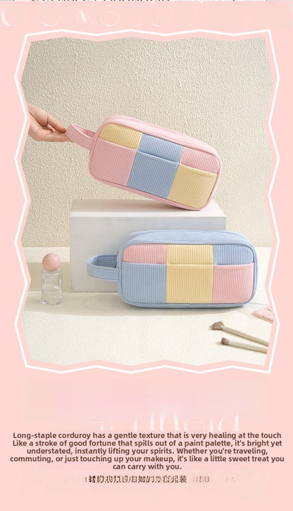 Color Block Corduroy Cosmetic Bag For Women, Stylish And Durable Makeup Pouch